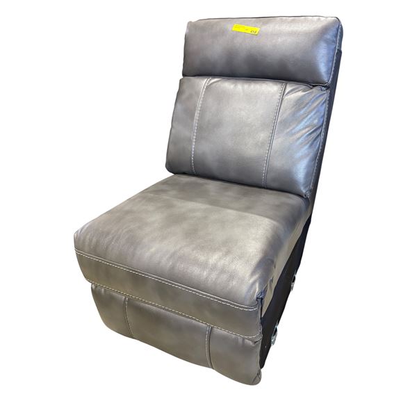 Modular Grey Leather Armless Chair - Sectional Component