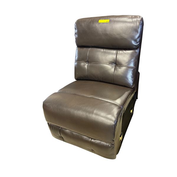 Modular Brown Leather Armless Chair - Biscuit Tufted Back & Seat