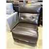 Image 3 : Modular Brown Leather Armless Chair - Biscuit Tufted Back & Seat