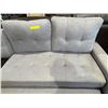 Image 3 : Contemporary Grey Fabric Sofa - Integrated Armrest Console & Tufted Back (missing cushion)
