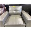 Image 4 : Modern Slate Grey Leather Armchair - Bold Block Silhouette & Low Profile