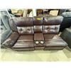 Image 5 : Amax Leather Luxury Brown Leather Theater Loveseat with Center Console (power recliner on one side)