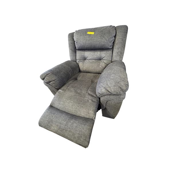 Modern Charcoal Grey Fabric Recliner - Plush Biscuit-Tufted Back & Seat