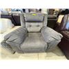 Image 4 : Modern Charcoal Grey Fabric Recliner - Plush Biscuit-Tufted Back & Seat