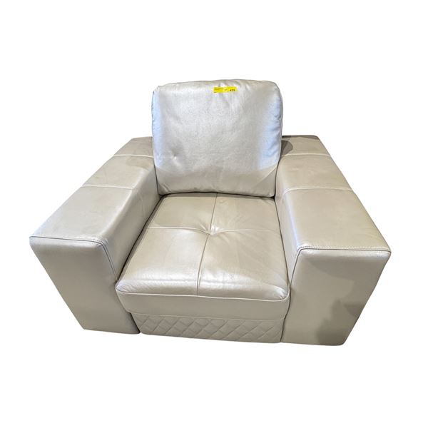 Luxury Pearl White Leather Club Chair - Diamond Stitch Detail & Block Style
