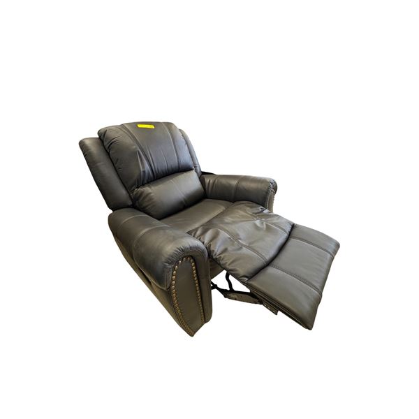 Amax Leather Classic Black Leather Recliner - Antique Brass Nailhead Trim & Plush Back