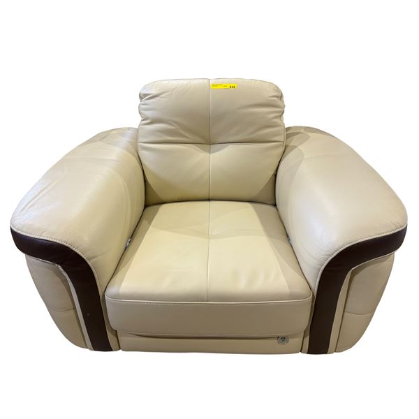 Mazarian Modern Cream & Brown Leather Armchair - Bold Two-Tone "Jude" Design