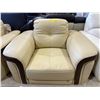 Image 2 : Mazarian Modern Cream & Brown Leather Armchair - Bold Two-Tone "Jude" Design