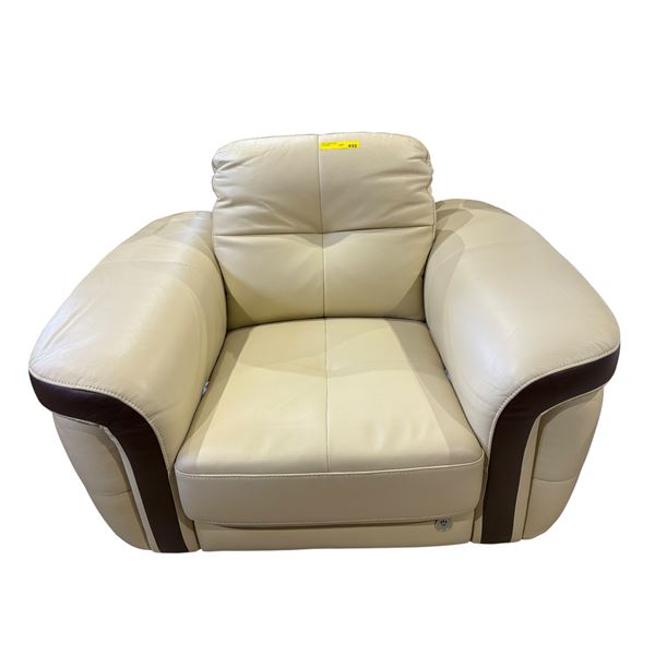 Mazarian Modern Cream & Brown Leather Armchair - Bold Two-Tone "Jude" Design