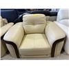 Image 2 : Mazarian Modern Cream & Brown Leather Armchair - Bold Two-Tone "Jude" Design