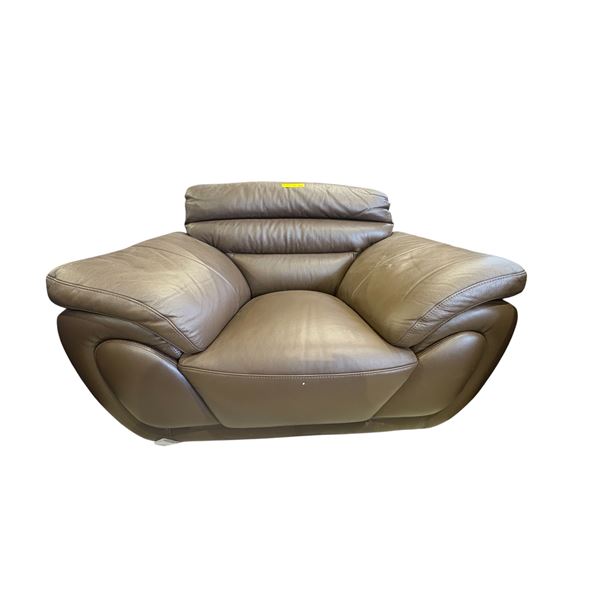 Plush Brown Leather "Cloud" Armchair - Oversized Mid-Century Silhouette