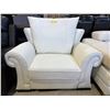 Image 2 : Mazarian Modern White Leather Armchair - Oversized Scroll Arms & Plush Back Cushion