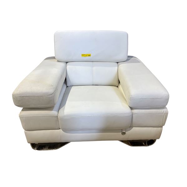 Modern White Leather Armchair - Oversized Bolster Arms & Chrome Sled Base