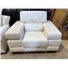 Image 2 : Modern White Leather Armchair - Oversized Bolster Arms & Chrome Sled Base