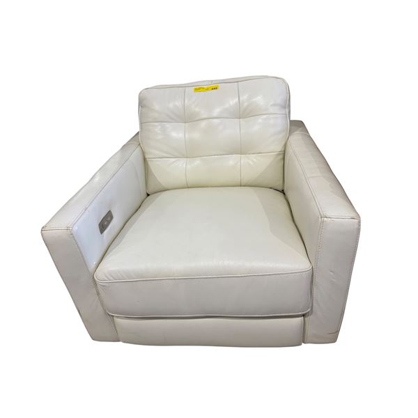 Modern Cream Leather Power Reclining Armchair - Integrated USB Port (missing power adapter)