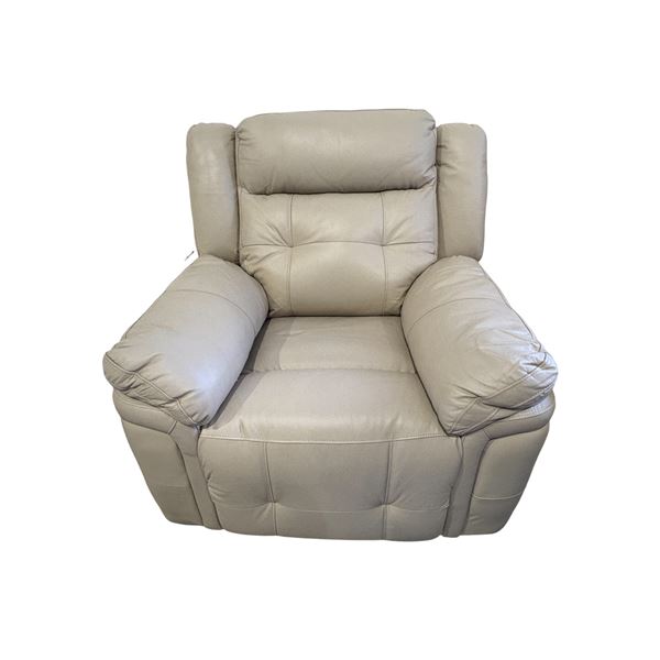 Amax Leather Oversized Taupe Leather Power Recliner - Plush Biscuit-Tufted Back & Pillow Arms (missi