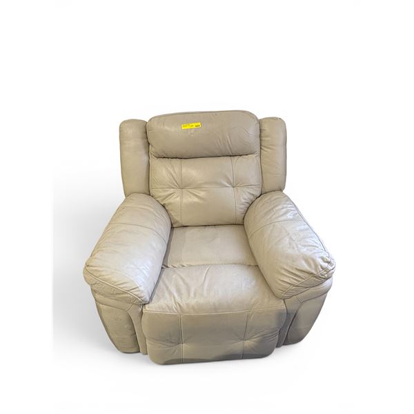 Amax Leather Oversized Taupe Leather Power Recliner - Plush Biscuit-Tufted Back & Pillow Arms