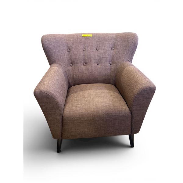 Mid-Century Modern Style Winged Accent Chair - Tufted Mauve Fabric