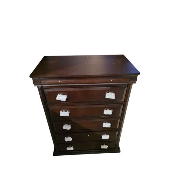 New - Traditional Espresso Highboy Dresser - 5 Drawers & Satin Nickel Hardware