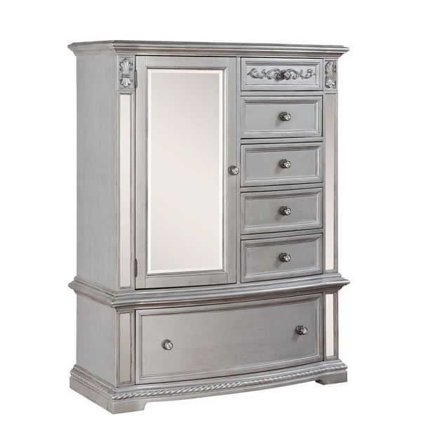 Saffron Gentleman's Chest - Silver Glam with Mirrored Door