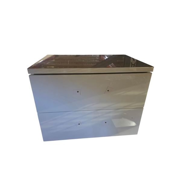 New - Modern High-Gloss White 2-Drawer Nightstand - Minimalist Lacquer Finish (handles & legs inside