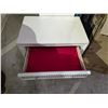 Image 4 : Modern White Glam Nightstand - Upholstered Drawer Fronts & Ring Pulls