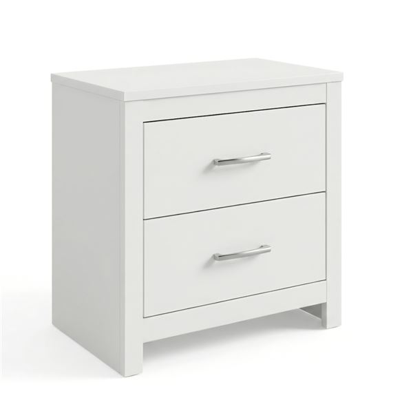 BNIB - Ashley Galano 2-Drawer Nightstand - White Finish with Brushed Nickel Handles
