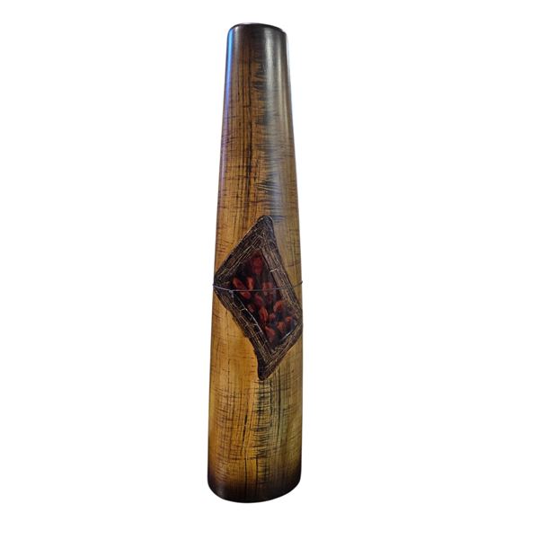 5PC - New 21" Tall Artistic Earth-Tone Floor Vase - Tapered Silhouette with Diamond Floral Inlay