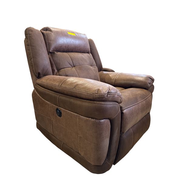 Modern Chestnut Power Recliner - Multi-Texture Performance Fabric & USB (missing adapter)