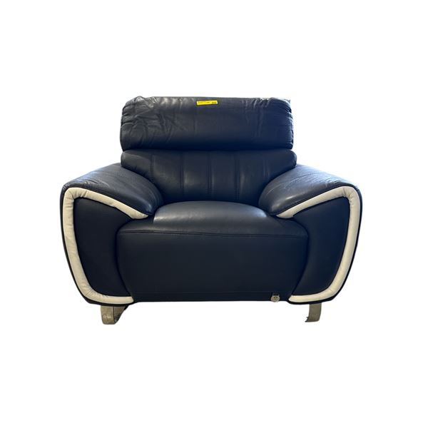 Mazarian Modern Two-Tone Black & White Armchair - Flared "Wing" Arms & Chrome Legs