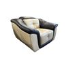 Image 1 : Contemporary Flared-Arm Club Chair - Cream Leather with Black Accents