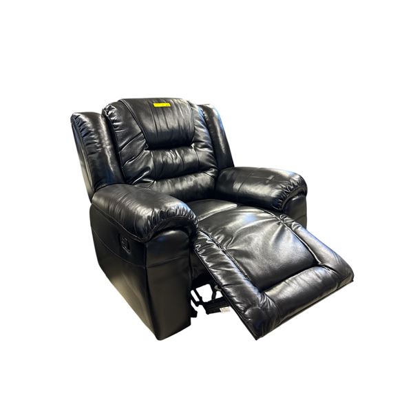 New - Amax Leather - Premium Black Leather Manual Recliner - Overstuffed Biscuit-Tufted Design