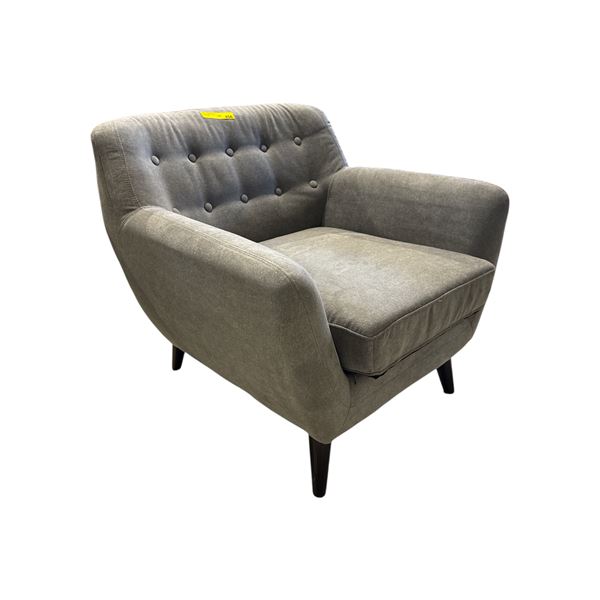 Mid-Century Modern Style Taupe Accent Chair - Button-Tufted Back & Tapered Legs