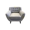 Image 2 : Mid-Century Modern Style Taupe Accent Chair - Button-Tufted Back & Tapered Legs