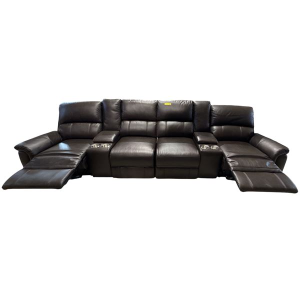 4-Seat Home Theater Manual Reclining Sectional - Chocolate Leather with Dual Consoles