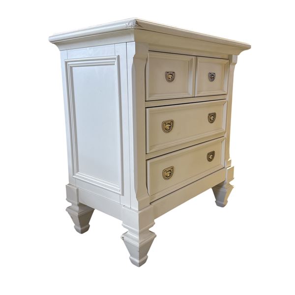 Ashley Furniture Prentice 3-Drawer Nightstand - White Finish with Satin Nickel