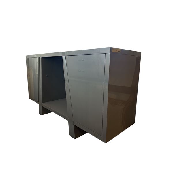 Modern High-Gloss Grey Sideboard - Unique Angular "V" Design & Open Shelf