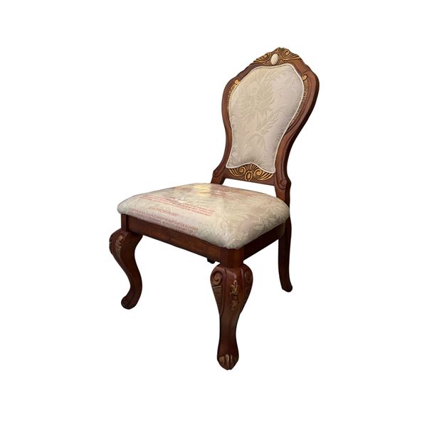 Set of 2 New Elegant Traditional Dining Chairs - Carved Cherry Wood with Cream Damask