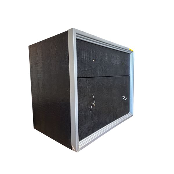 New - Modern Black Croc-Textured 2-Drawer Nightstand - Silver Frame & Trim (handles and legs inside 