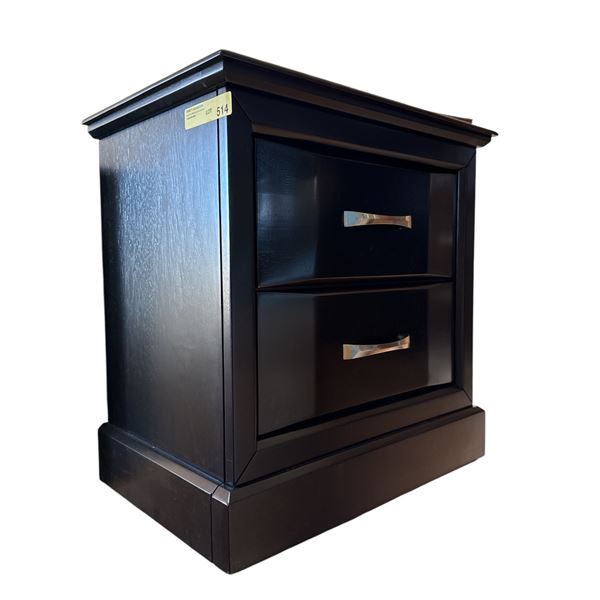 Modern Black 2-Drawer Nightstand - Sleek Matte Finish with Gold Bow-Style Handles