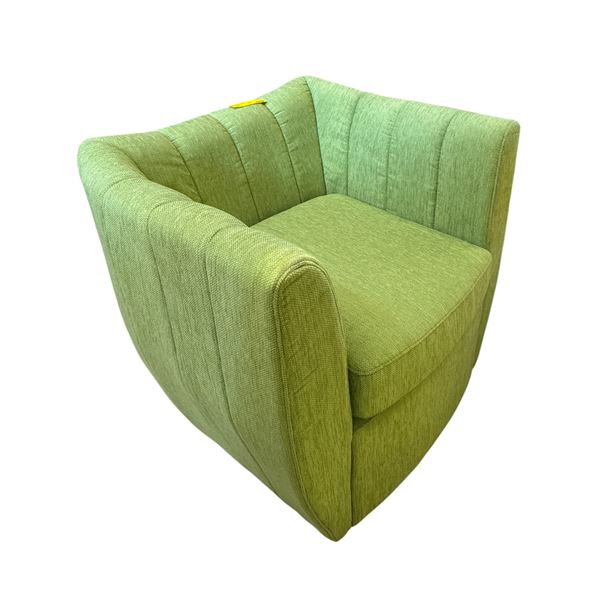 Modern Sage Green Barrel Chair - Channel Tufted Textured Fabric Upholstery