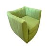 Image 1 : Modern Sage Green Barrel Chair - Channel Tufted Textured Fabric Upholstery
