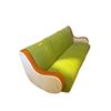Image 1 : Modern 3-Seater Sofa - Tri-Tone Green, Orange & Cream Fabric with Curved Silhouette