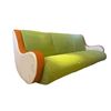 Image 2 : Modern 3-Seater Sofa - Tri-Tone Green, Orange & Cream Fabric with Curved Silhouette