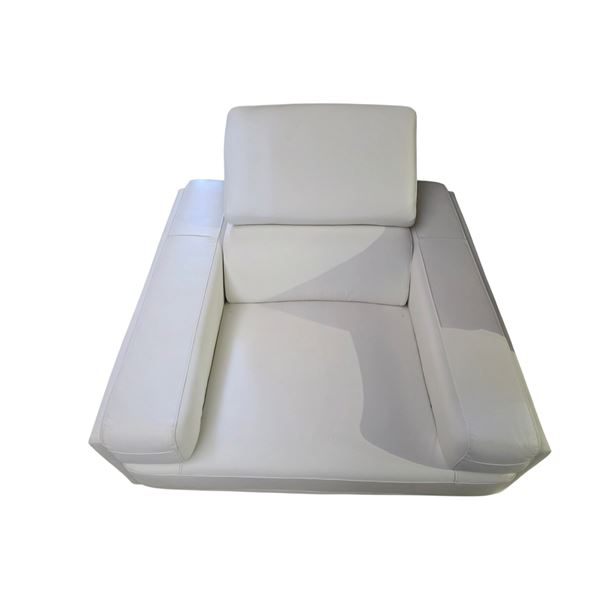 Modern White Faux Leather Oversized Armchair - Adjustable Headrest & Wide Padded Arms
