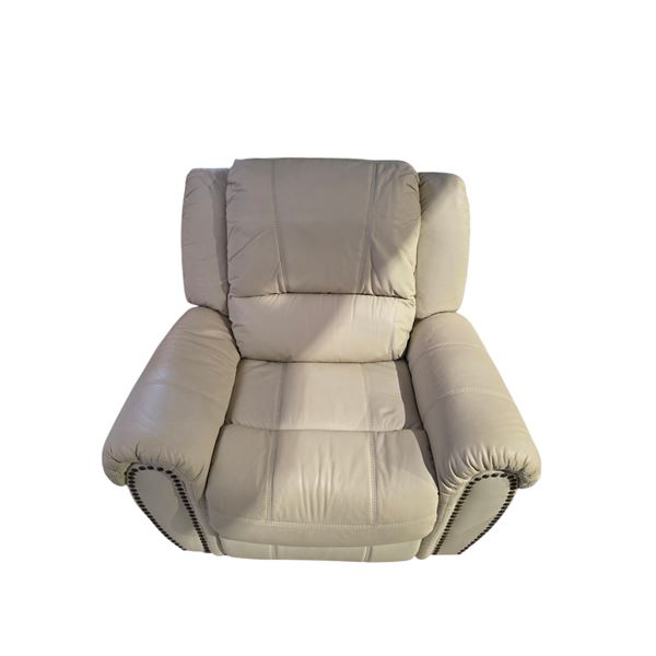 Amax Leather Cream Faux Leather Manual Recliner - Traditional Style with Bronze Nailhead Trim