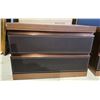 Image 2 : Pair of Mid-Century Style 2-Drawer Nightstands - Walnut Wood Grain with Black Accent Panels