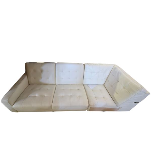 Modern White Faux Leather 3-Piece Sectional Sofa - Button Tufted Back with Corner Wedge