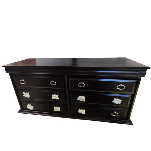 New - Espresso 6-Drawer Double Dresser - Traditional Style with Silver Ring Pulls & Crown Molding