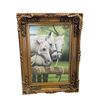 Image 1 : Framed "Three White Horses at a Fence" Oil on Canvas - Ornate Gilt Baroque Style Frame - approx. 36 